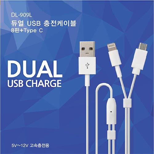 릿츠 DL-909L 듀얼 USB C타입+8핀 충전 케이블